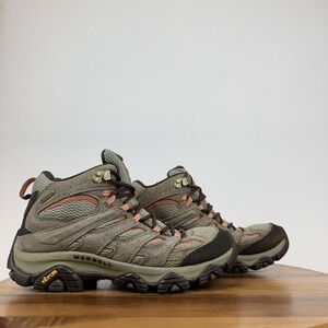 Womens Merrell Moab 3 Taupe Brown Leather Mid Hiking Sneakers Shoes Size 9.5 W